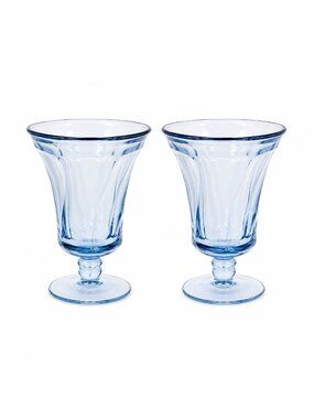 Ice Tea Goblets Set 2 Fostoria Jamestown Light Iced Blue Swirl Vintage Glassware